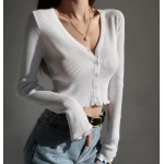 Sexy Knitted Cardigan V Neck Naked Navel Crop Tops Chic Fungus Hem Shirt Women's Spring and Summer Korean Versatile Y2k Sweater