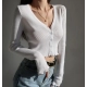Sexy Knitted Cardigan V Neck Naked Navel Crop Tops Chic Fungus Hem Shirt Women's Spring and Summer Korean Versatile Y2k Sweater