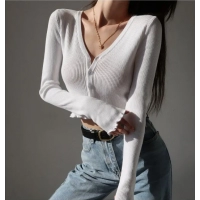 Sexy Knitted Cardigan V Neck Naked Navel Crop Tops Chic Fungus Hem Shirt Women's Spring and Summer Korean Versatile Y2k Sweater