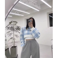 Pullovers Women Checkerboard Crop Knit Sweater Long Sleeve Crew Neck Box-fit Plaid Jumper Outfit