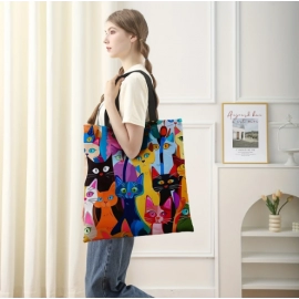 Colorful kitten printed casual handbag, reusable f..
