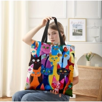 Colorful kitten printed casual handbag, reusable fashionable backpack, multifunctional handbag, printed canvas shopping bag