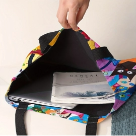 Colorful kitten printed casual handbag, reusable fashionable backpack, multifunctional handbag, printed canvas shopping bag